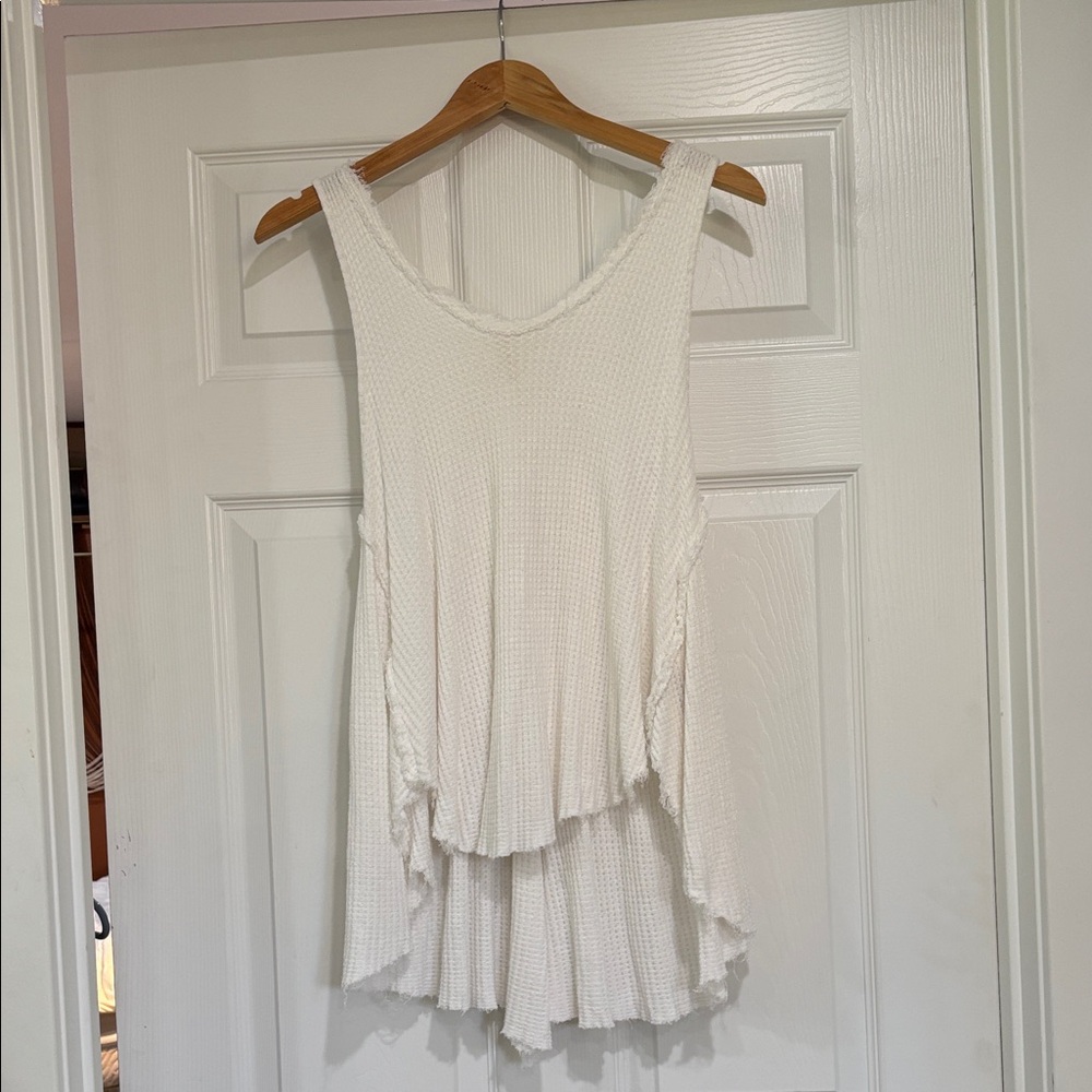 Free People White Waffle Knit Tank Top